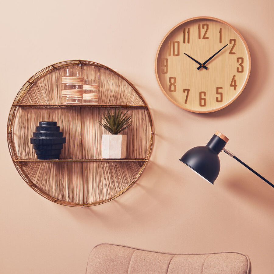 Orsina Enzo Gold Wire Round Wall Shelf – 2-Tier Modern Display Storage
