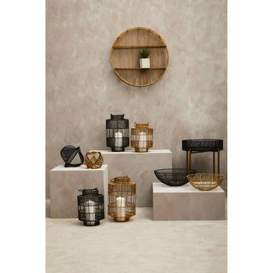 Orsina Enzo Gold Wire Round Wall Shelf – 2-Tier Modern Display Storage