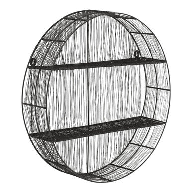 Orsina Enzo Round Wall Shelf – Black Metal Wire Industrial Storage