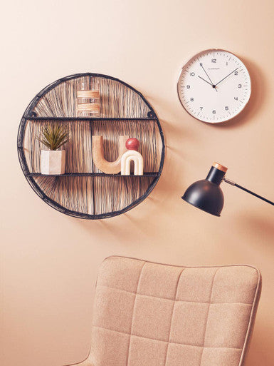 Orsina Enzo Round Wall Shelf – Black Metal Wire Industrial Storage
