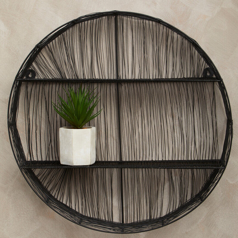 Orsina Enzo Round Wall Shelf – Black Metal Wire Industrial Storage