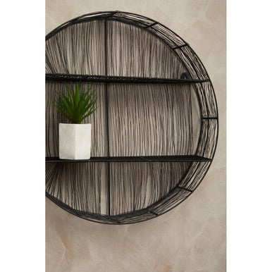Orsina Enzo Round Wall Shelf – Black Metal Wire Industrial Storage