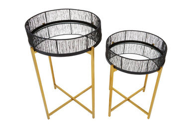 Orsina Enzo Nesting Tables – Set of 2 Black Wire and Gold Metal