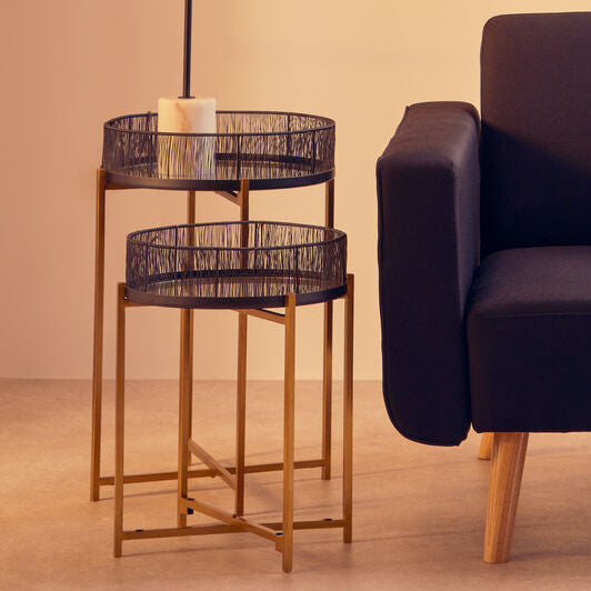 Orsina Enzo Nesting Tables – Set of 2 Black Wire and Gold Metal