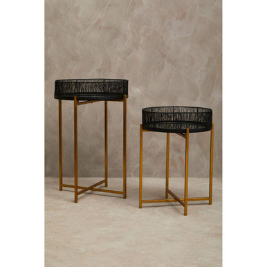 Orsina Enzo Nesting Tables – Set of 2 Black Wire and Gold Metal