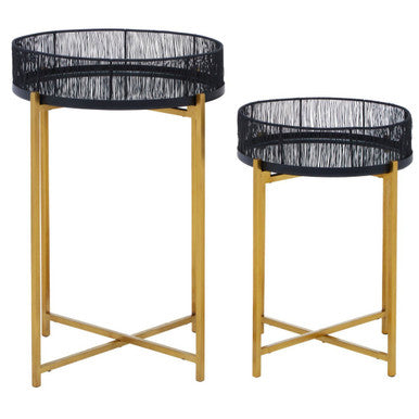 Orsina Enzo Nesting Tables – Set of 2 Black Wire and Gold Metal