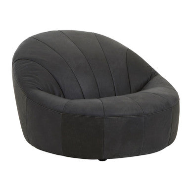 Orsina Hoxton Antique Black Leather Lounge Cocoon Chair – Statement Seating