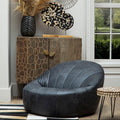 Orsina Hoxton Antique Black Leather Lounge Cocoon Chair – Statement Seating