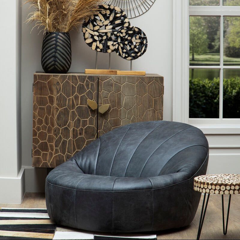 Orsina Hoxton Antique Black Leather Lounge Cocoon Chair – Statement Seating