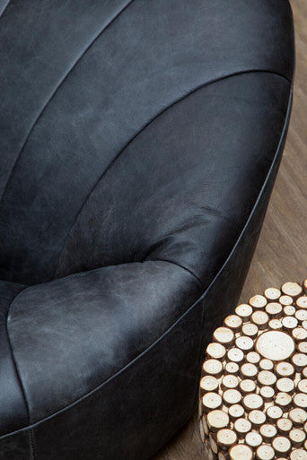 Orsina Hoxton Antique Black Leather Lounge Cocoon Chair – Statement Seating