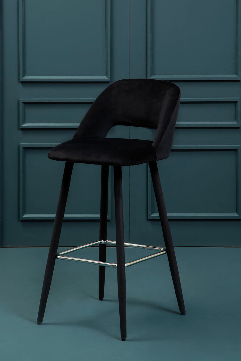 Orsina Warren Black Velvet Bar Chair | Mid-Century Modern Stool