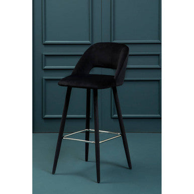 Orsina Warren Black Velvet Bar Chair | Mid-Century Modern Stool