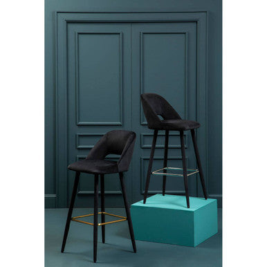 Orsina Warren Black Velvet Bar Chair | Mid-Century Modern Stool