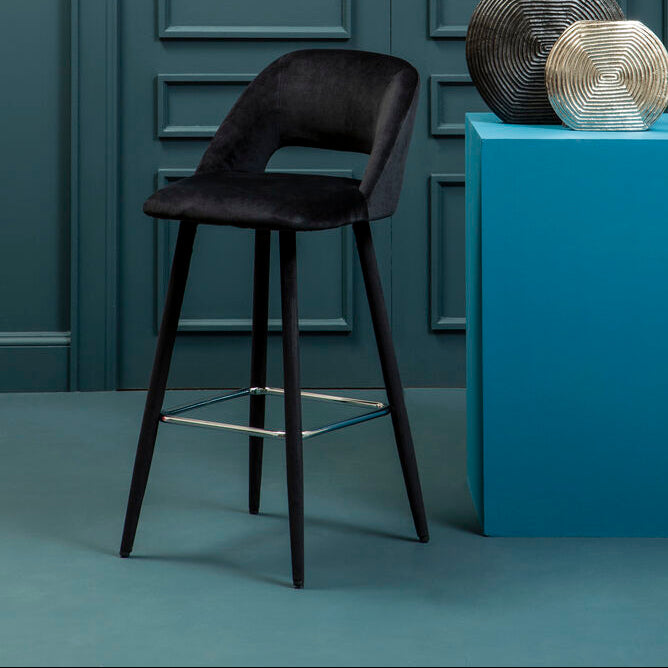 Orsina Warren Black Velvet Bar Chair | Mid-Century Modern Stool