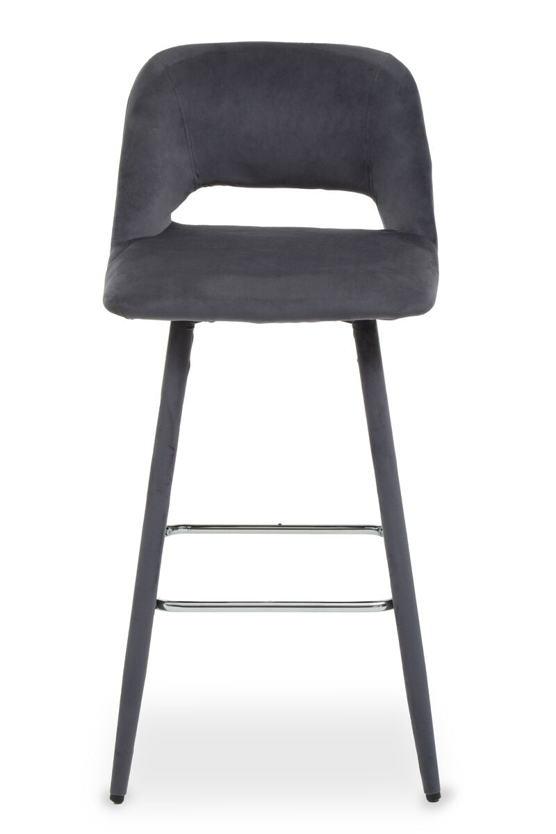 Orsina Warren Grey Velvet Bar Chair | Mid-Century Modern Counter Stool