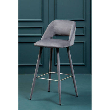 Orsina Warren Grey Velvet Bar Chair | Mid-Century Modern Counter Stool