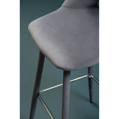 Orsina Warren Grey Velvet Bar Chair | Mid-Century Modern Counter Stool