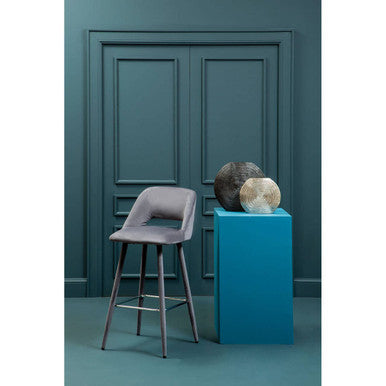 Orsina Warren Grey Velvet Bar Chair | Mid-Century Modern Counter Stool