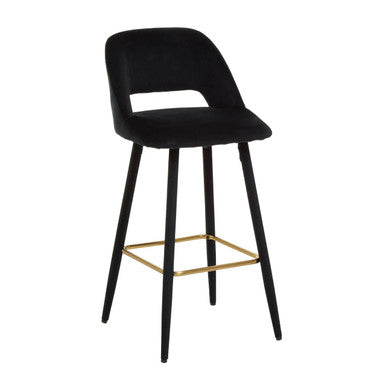 Orsina Warren Bar Chair – Mid-Century Black Velvet Counter Stool