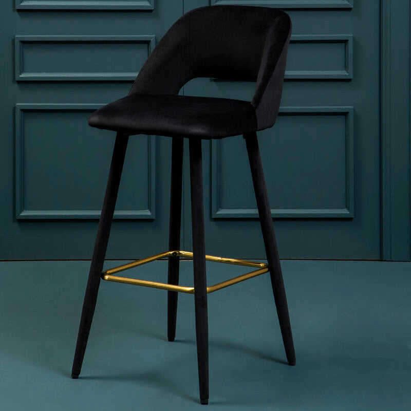 Orsina Warren Bar Chair – Mid-Century Black Velvet Counter Stool