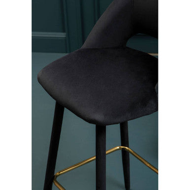 Orsina Warren Bar Chair – Mid-Century Black Velvet Counter Stool