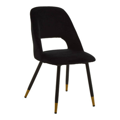 Orsina Warren Black Velvet Dining Chair – Modern Glam with Gold Tips