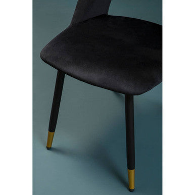 Orsina Warren Black Velvet Dining Chair – Modern Glam with Gold Tips