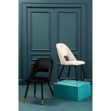 Orsina Warren Black Velvet Dining Chair – Modern Glam with Gold Tips