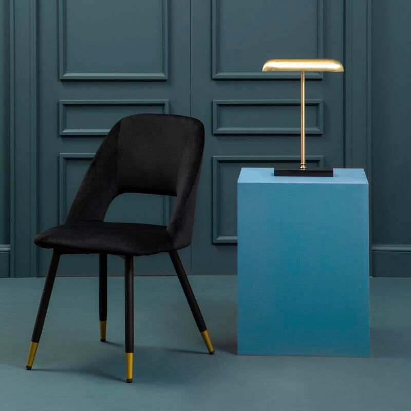 Orsina Warren Black Velvet Dining Chair – Modern Glam with Gold Tips