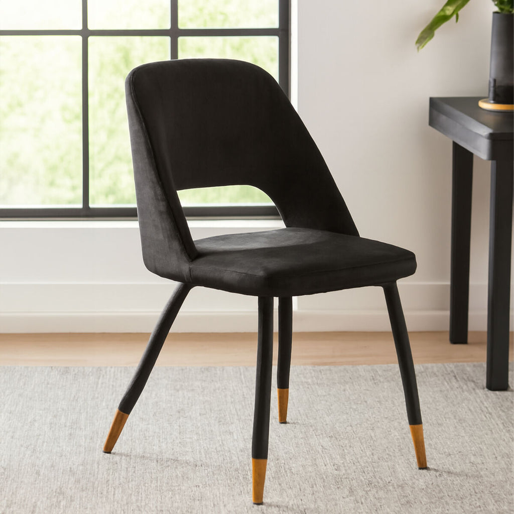 Orsina Warren Black Velvet Dining Chair – Modern Glam with Gold Tips