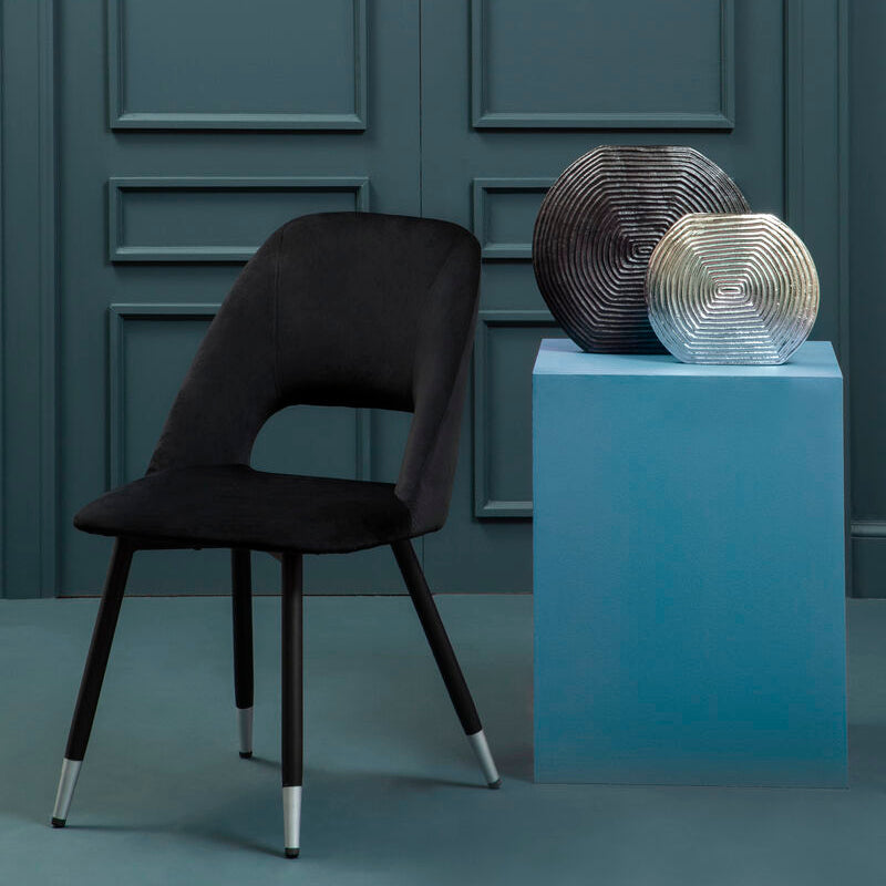 Orsina Warren Black Velvet Dining Chair | Modern Cutout Back Design