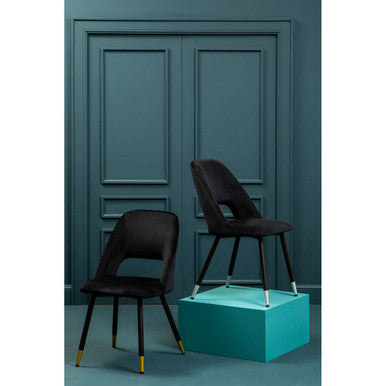 Orsina Warren Black Velvet Dining Chair | Modern Cutout Back Design
