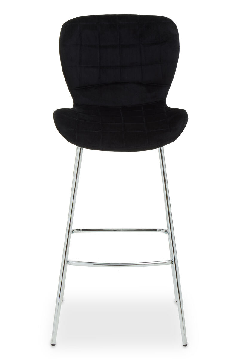 Orsina Warton Black Velvet Bar Chair – Quilted Counter Stool with Silver Legs
