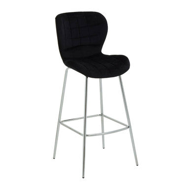 Orsina Warton Black Velvet Bar Chair – Quilted Counter Stool with Silver Legs