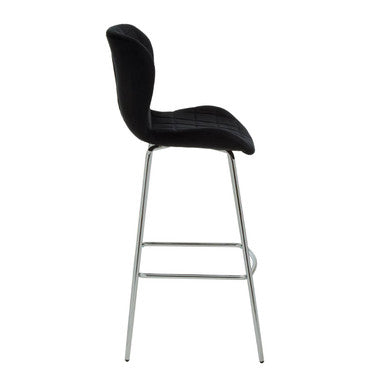 Orsina Warton Black Velvet Bar Chair – Quilted Counter Stool with Silver Legs