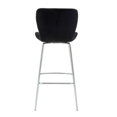 Orsina Warton Black Velvet Bar Chair – Quilted Counter Stool with Silver Legs
