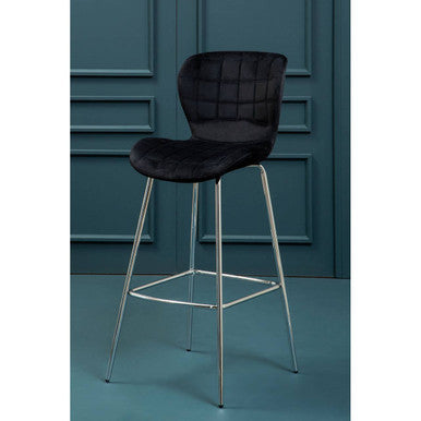 Orsina Warton Black Velvet Bar Chair – Quilted Counter Stool with Silver Legs