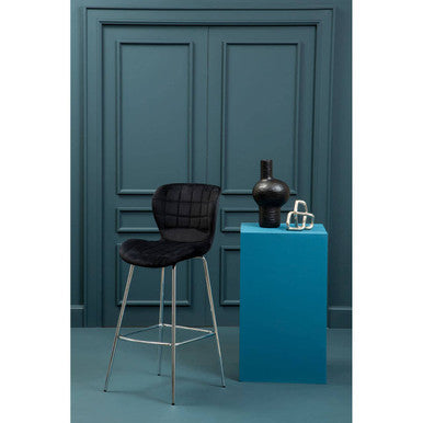 Orsina Warton Black Velvet Bar Chair – Quilted Counter Stool with Silver Legs