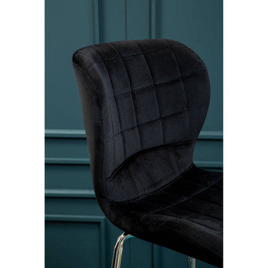 Orsina Warton Black Velvet Bar Chair – Quilted Counter Stool with Silver Legs