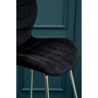 Orsina Warton Black Velvet Bar Chair – Quilted Counter Stool with Silver Legs