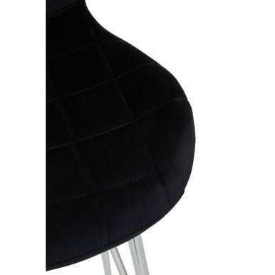 Orsina Warton Black Velvet Bar Chair – Quilted Counter Stool with Silver Legs