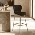 Orsina Warton Black Velvet Bar Chair – Quilted Counter Stool with Silver Legs