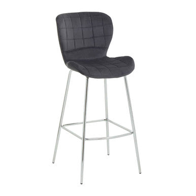 Orsina Warton Grey Velvet Bar Stool – Quilted Seat with Chrome Legs