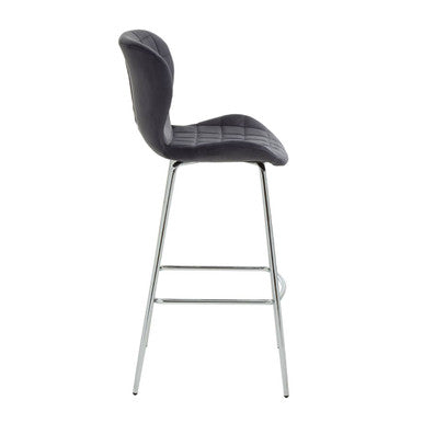 Orsina Warton Grey Velvet Bar Stool – Quilted Seat with Chrome Legs
