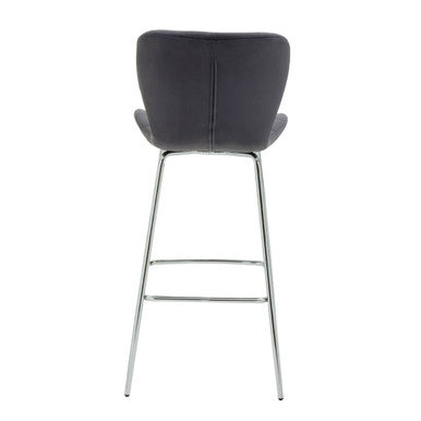 Orsina Warton Grey Velvet Bar Stool – Quilted Seat with Chrome Legs
