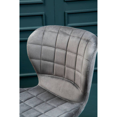 Orsina Warton Grey Velvet Bar Stool – Quilted Seat with Chrome Legs
