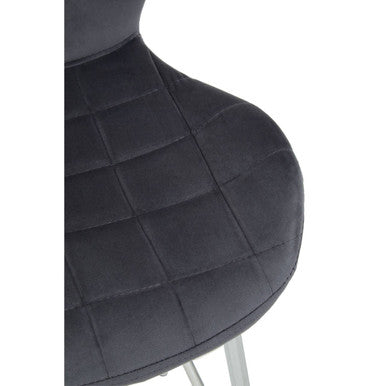 Orsina Warton Grey Velvet Bar Stool – Quilted Seat with Chrome Legs