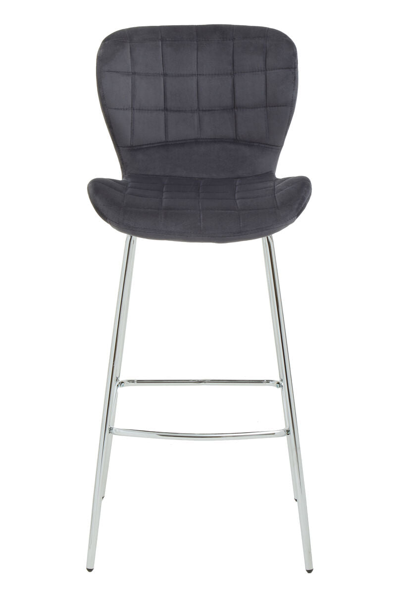 Orsina Warton Grey Velvet Bar Stool – Quilted Seat with Chrome Legs