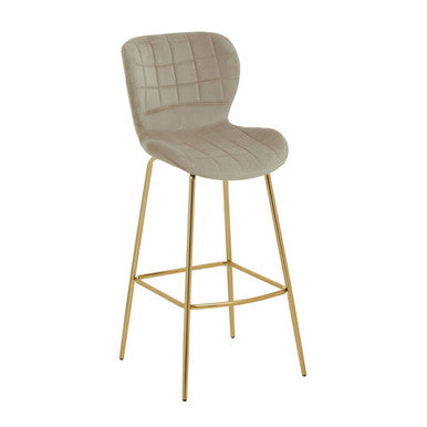 Orsina Warton Mink Velvet Bar Chair – Quilted Counter Stool with Gold Legs