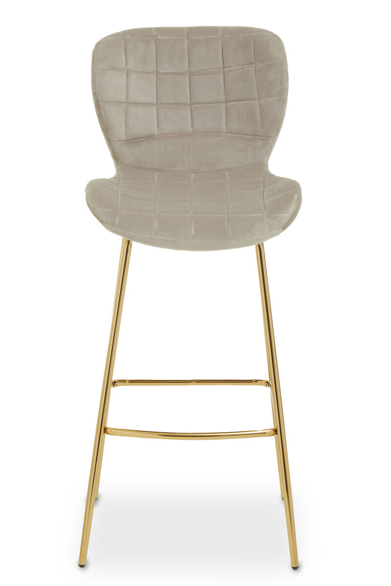 Orsina Warton Mink Velvet Bar Chair – Quilted Counter Stool with Gold Legs